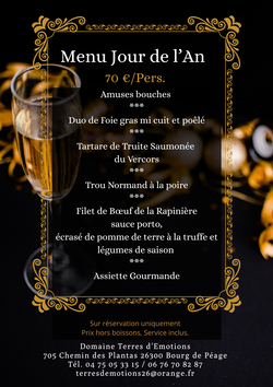 Menu 1er Janvier 2026 midi au restaurant